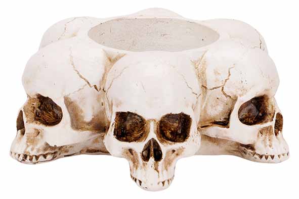 Theelichthouder Skulls, wit, polyresin, 11 x 11 x 4 cm