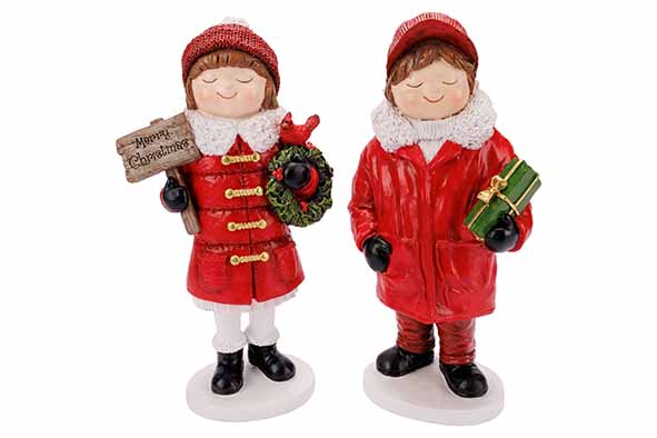 Kind boy girl, rood wit, polyresin, 14 x 10 x 30 cm
