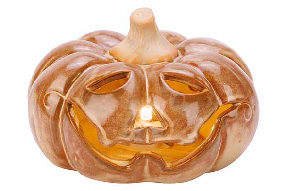 Pumpkin Face beige 12 x 12 x H7 cm Keramik, inklusive 2x LR44 Batterie