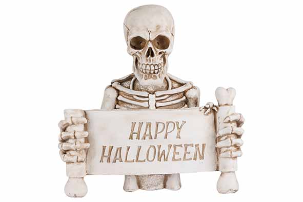 Skelett Happy Halloween, natur, 35 x 16 x 35 cm, Keramik