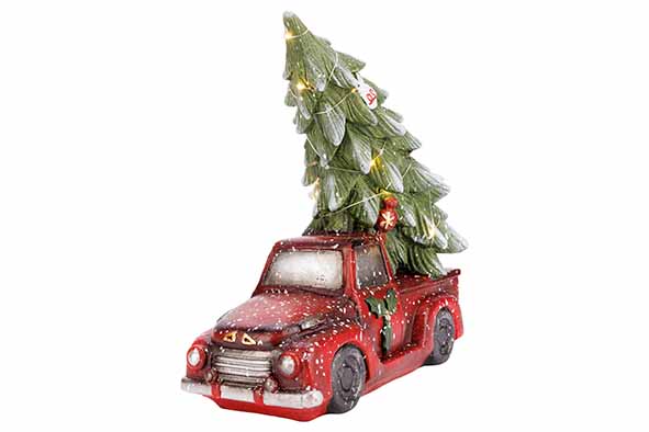 Auto kerstboom LED rood groen 32 x 16 x 31 cm keramiek