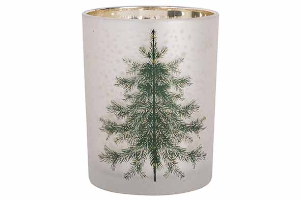 Theelichthouder Green Tree wit goud 10 x 10 x 12,5 cm