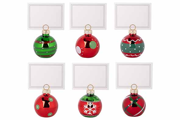 Set van 6 kaarthouders Xmas Ball, glas, rood en groen, 4 x 4 x 9 cm