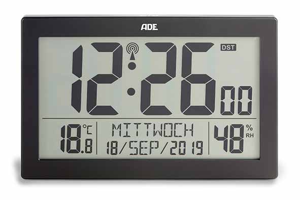 Horloge digitale XL radio pilotée avec fonction d'alarme, noir