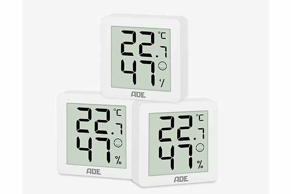 set van 3 thermo- en hydrometeor 4,4 x 4,4 x 1,5 cm