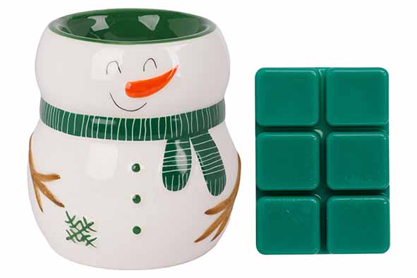 Wax melt cadeauset sneeuwman met maretak, groen, keramiek, 8 x 8 x 9 cm