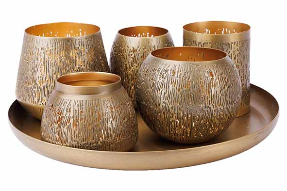 6er-Set Teelichthalter und Teller Gold, 30 x 30 x 10 cm