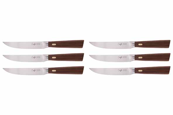 Set van 6 steakmes 12cm glad lemmet walnotenhout handvat Couteaux & Co