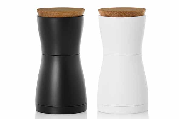 Twin peper-zoutmolen wit-zwart Ø 6,2 cm, hoogte 13,3 cm, set van 2