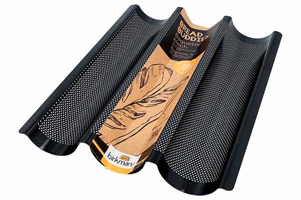 Bread Buddies bakplaat voor 3 stokbroden, geperforeerd, antiaanbaklaag, 38,5 x 29 x 4 cm