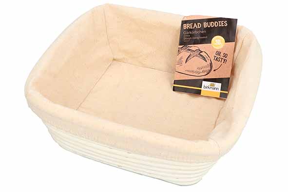 Bread Buddies rijsmand vierkant, 25 x 25 cm, hoogte 9,5 cm, met katoenen hoes