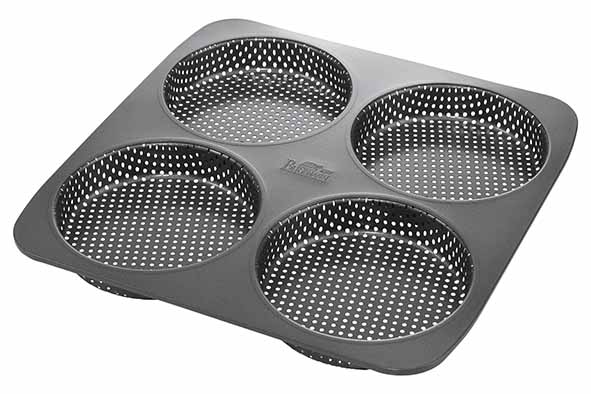 Bakplaat voor 4 hamburger broodjes 28 x 28 x H3 cm geperforeerd