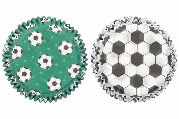 Papieren muffinvorm voetbal 8,5 x 8 x 7,5 cm, set van 100