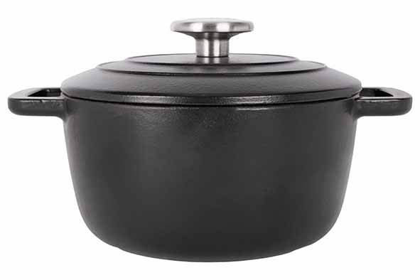 Fontestic zwarte gietijzeren kookpot met deksel Ø 20 x H 10,5 cm 2,7 l