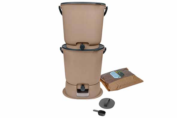 Bokashi Essential lot de 2 15,3 l cappuccino avec socle - incl. 1 kg bran