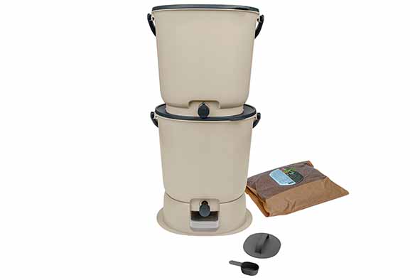 Bokashi Essential lot de 2 15,3 l cream white avec socle - incl. 1 kg bran