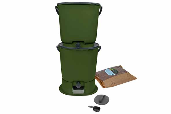 Bokashi Essential set van 2 x 15,3 l olive met base - incl. 1 kg bran