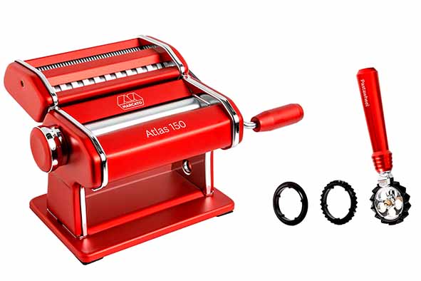 Atlas Pastaset, Nudelmaschine Rot, 150 mm, und Pastaschneider, 2er-Set