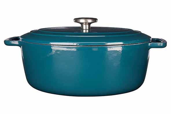 Fontestic kookpot groen 6 l 31 x 24 x H 12 cm ovaal gietijzer met deksel