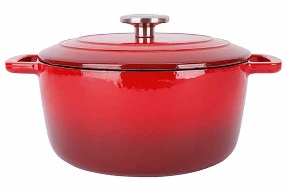 Fontestic kookpot Traditional rood Ø 24 cm, h 11,6 cm, 4,6 l, gietijzer met deksel