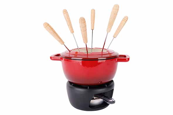 Fontestic fondueset Traditional rood Ø 18 cm gietijzer met 6 vorkjes, 1,7 l