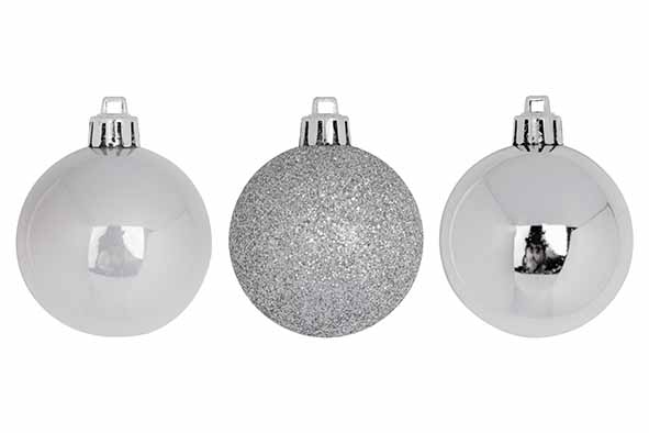 Kerstbal zilver 6 cm set van 12