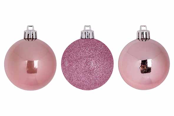 Kerstbal roze 6 cm set van 12