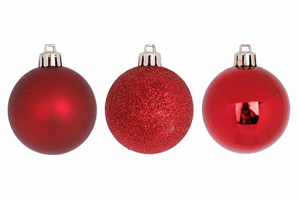 Kerstbal set van 12 mix donkerrood Ø 6 cm kunststof