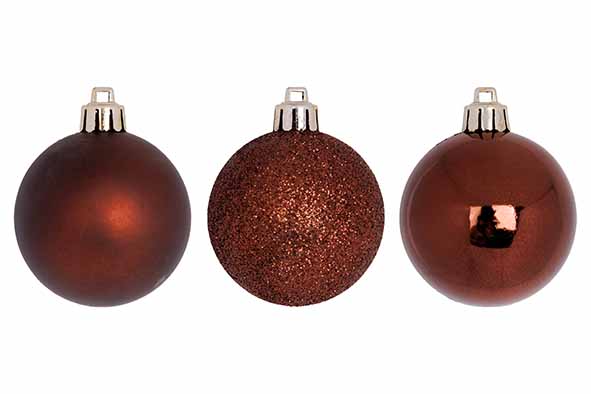 Kerstbal set van 12 mix chocolade Ø 6 cm kunststof