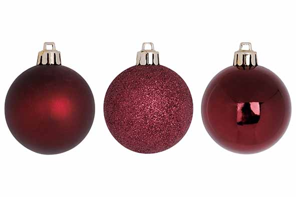 Kerstbal set van 12 mix bordeaux Ø 6 cm synthetisch