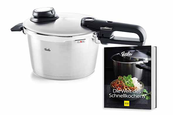 Vitavit Premium snelkookpan, D22 cm, 6 l, met inzet en kookboek Duits