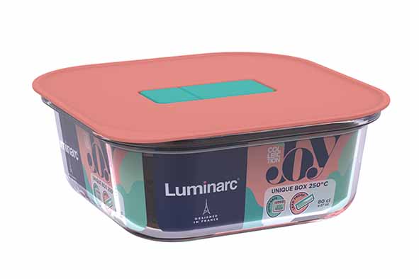 Unique bewaardoos vierkant, roze deksel, 80 cl, 16 x 16 x 6,1 cm