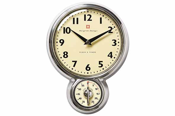 Klok met kookwekker retro 25,6 x 18,8 x 4,8 cm, zilver