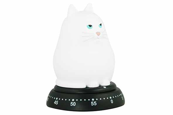 Kookwekker witte kat wit zwart Ø 7,9 x h 10 cm