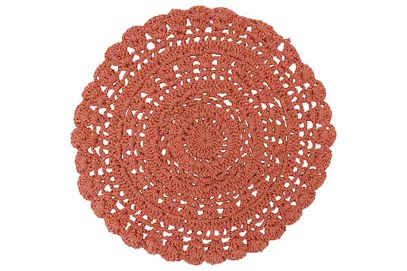 Placemat gehaakt oud roze rond katoen 35 x 35 x 0,8 cm