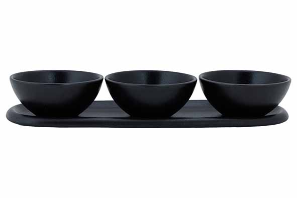 Ellips Aperoset, 4-teilig, ovale Teller 28.5 x 9.5 cm + 3 Schalen Ø 9 cm, schwarz
