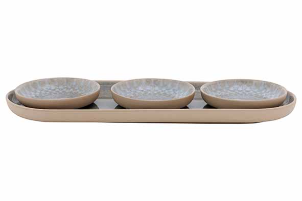 Leone aperoset set van 4, ovaal bord 27 x 10,5 cm en 3 schaaltjes Ø 8 cm