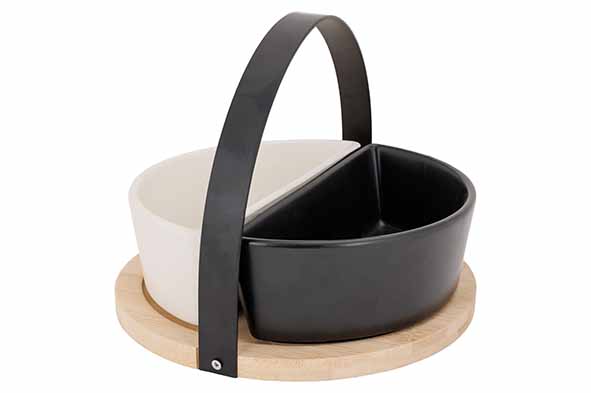 Aperoset serveerplank bamboe + 2 kommen 9,5 x 18,5 x 6 cm