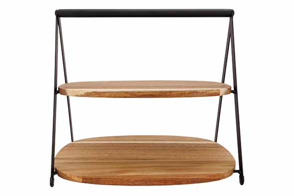 Etagère ovaal acacia 2 lagen 28,5 x 25 x 25,5 cm