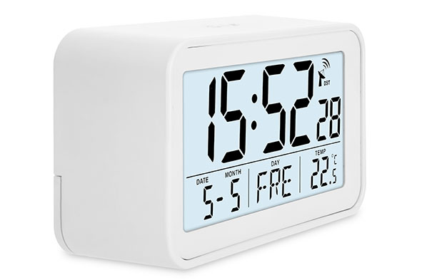Réveil numérique blanc 10,1 x 6,2 x 3,9 cm radio piloté