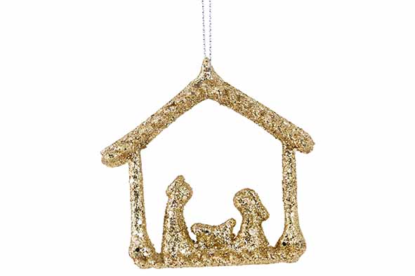 Suspension de Noël glitter doré, plastique, 8 x 1,5 x 8 cm