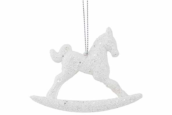 Christmas tree hanger rocking horse glitter white, synthetic, 3 x 10 x 8 cm
