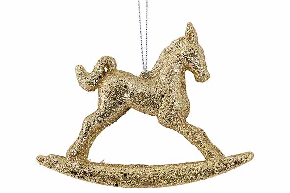 Suspension de Noël cheval à bascule paillettes or 3 x 10 x 8 cm