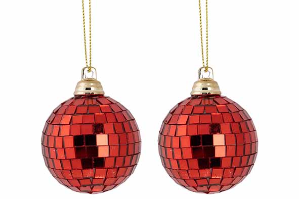 Set van 2 disco ballen rood, kunststof, 5 x 5 x 5 cm