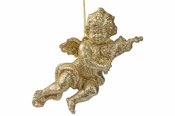 Ange suspendu Violon glitter doré 13 x 12 x 30 cm plastique
