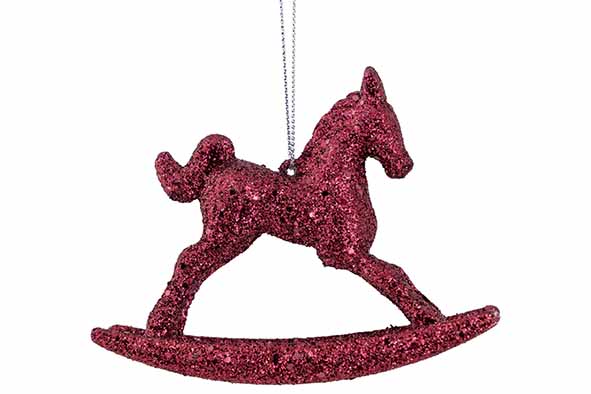 Hanger hobbelpaard glitter bordeaux 3 x 10 x 8 cm kunststof