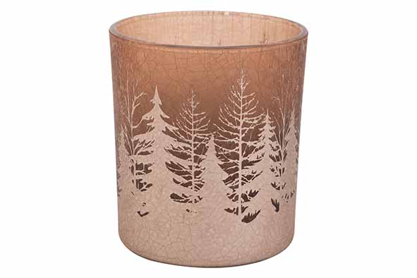 Cracke Trees theelichthouder oud roze 9 x 9 x H 10 cm glas