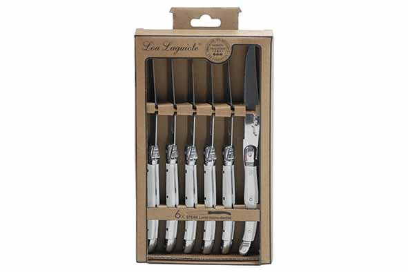 Rustic steakmes parelmoer set van 6 27,5 x 14,5 x 3 cm