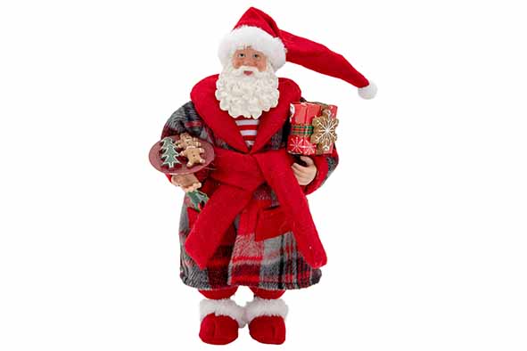 Santa in pyjamas with cookies red 15 x 10 x 28 cm textile