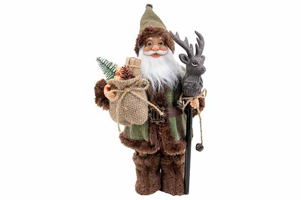 Kerstman staand groen bruin 18 x 12 x 30 cm textiel
